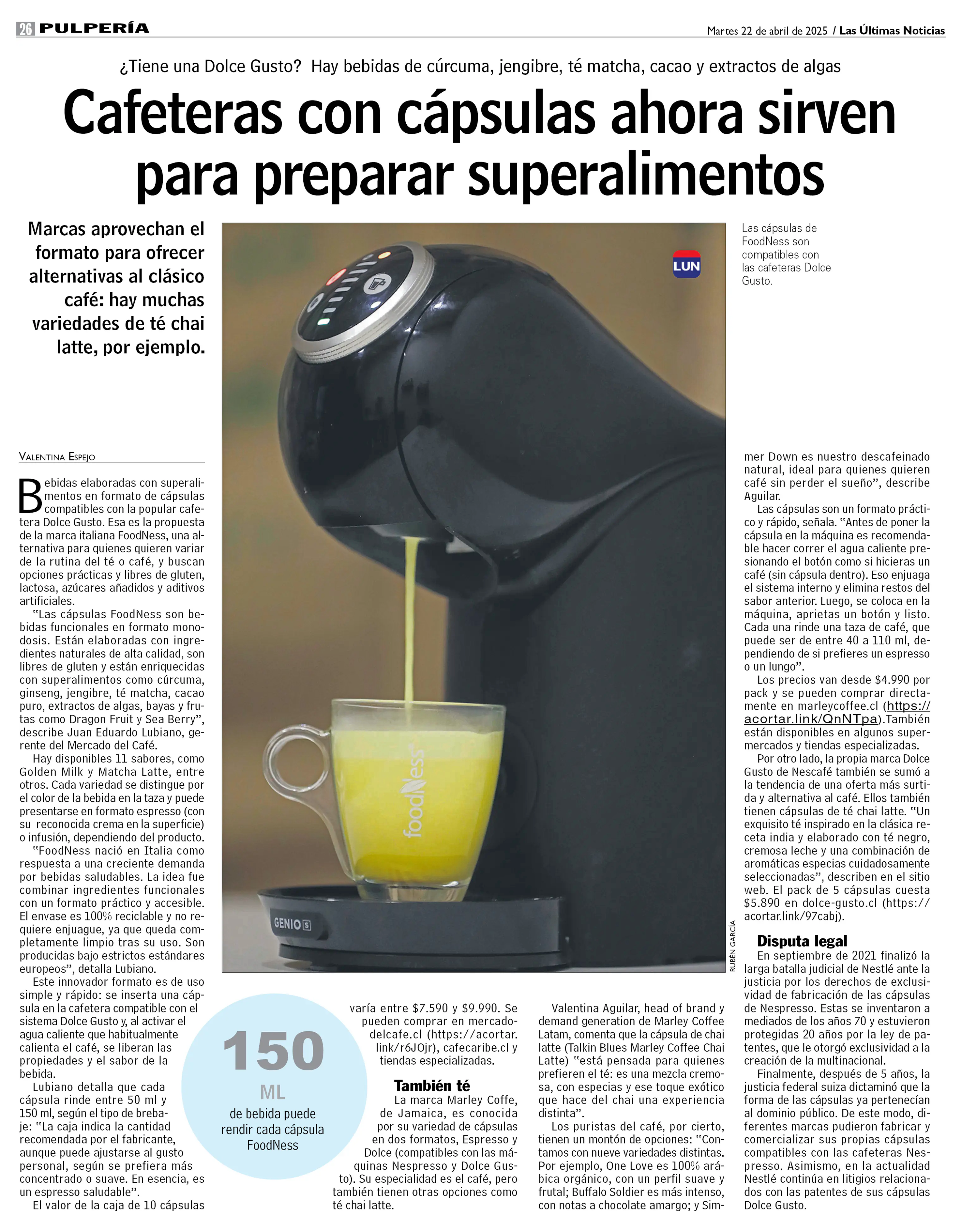¡FoodNess en LUN! Cafeteras de cápsulas ahora también preparan superalimentos