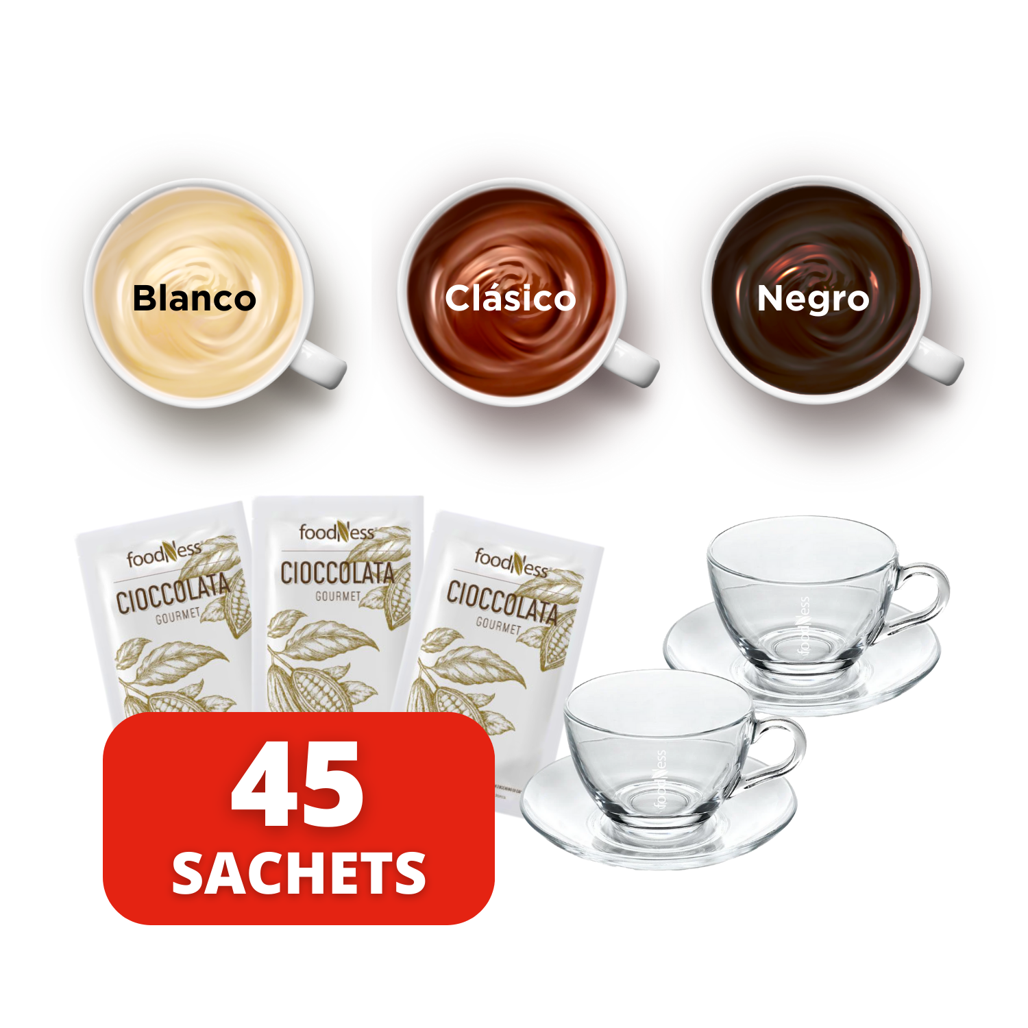 Chocolate Caliente Mix 45 Sachets con Taza FoodNess
